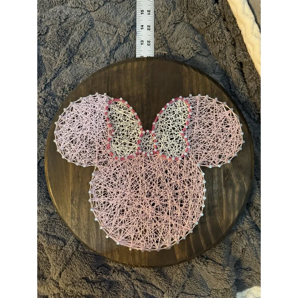 Minnie Mouse String Art Wall Hanging 3D Pink White Wooden Plaque 12”